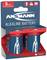 'Ansmann Alkaline Battery, Type D, 1.5V, Twin Pack. Packaging shows symbols for torches, toys and radio.'