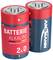 Two alkaline D-size batteries with the inscription 'Alkaline Battery, German Quality Check 2×D'.