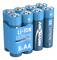 Eight blue AA batteries in a package labelled 'LI-ION EXTREME, German Quality Check'.