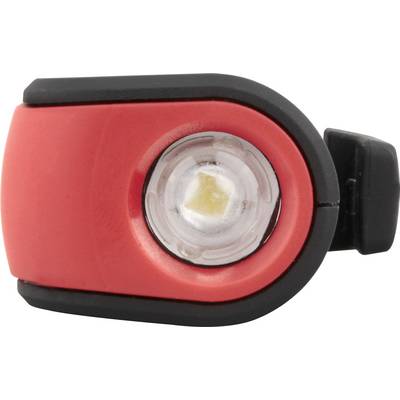 Red bicycle light with a black border, LED lamp in the centre.