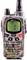A portable two-way radio in camouflage design, displaying 'PMR 1' on the screen, with buttons for menu, call, and emergency call, and an antenna on top.