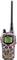 Walkie-talkie with camouflage pattern, illuminated display and antenna. Brand name and buttons for menu and emergency call are visible.