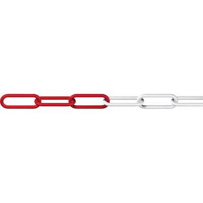 Red and white chain links are connected, with two red links in the middle.