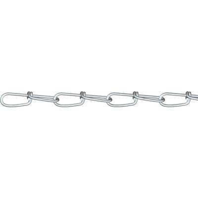 A silver chain section with five equally sized, interlocking chain links on a white background.