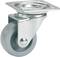 Metal furniture castor wheel with grey plastic wheel and mounting plate, for installation on furniture or equipment.