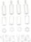 Plastic spacers in various sizes with hexagonal nuts and screws, arranged in rows on a white background.