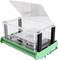 Transparent plastic box with a hinged lid, black frame and green base, suitable for storage or display.