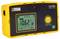 Yellow earth resistance meter with display showing '10.62 Ω'. Two buttons on the right: 'TEST' and 'START/STOP'.