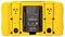 A yellow electrical measuring device with two sockets and a central cover. Inscription: 'IEC 61010 / IEC 61557'.