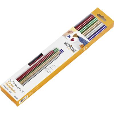 Pack of 10 glitter glue sticks in assorted colours. Ideal for creative crafting. Brand: Steinel.