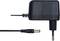 Black power adaptor with a slim cable leading to a cylindrical plug, suitable for charging electronic devices.