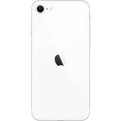 Back of a white smartphone with the Apple logo in the centre.