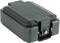 A black, rectangular suitcase with a sturdy casing and a lock on the front. Suitable for secure storage.