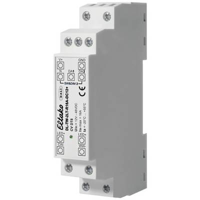 A grey, rectangular electronic component with screw terminals and a labelled front face, suitable for DIN rail mounting.