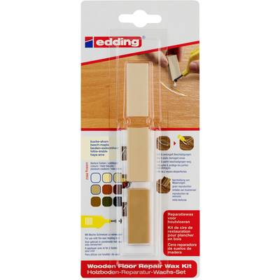 'edding Wood Floor Repair Wax Set' packaging with multiple wax sticks in various wood tones on the front.