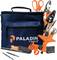 Toolset from Paladin Tools, comprising a blue bag and various orange-black tools such as scissors and pliers.