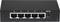 A black network switch with five Ethernet ports, numbered from 1 to 5, and a 'DC IN' socket on the right.
