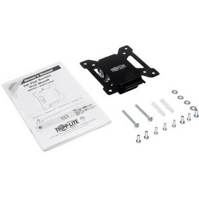 Wall mount for flat screens including mounting instructions, screws, wall plugs, and washers. Brand name visible on the mount.