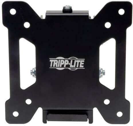 Black Tripp Lite monitor mount, square-shaped, with mounting holes.