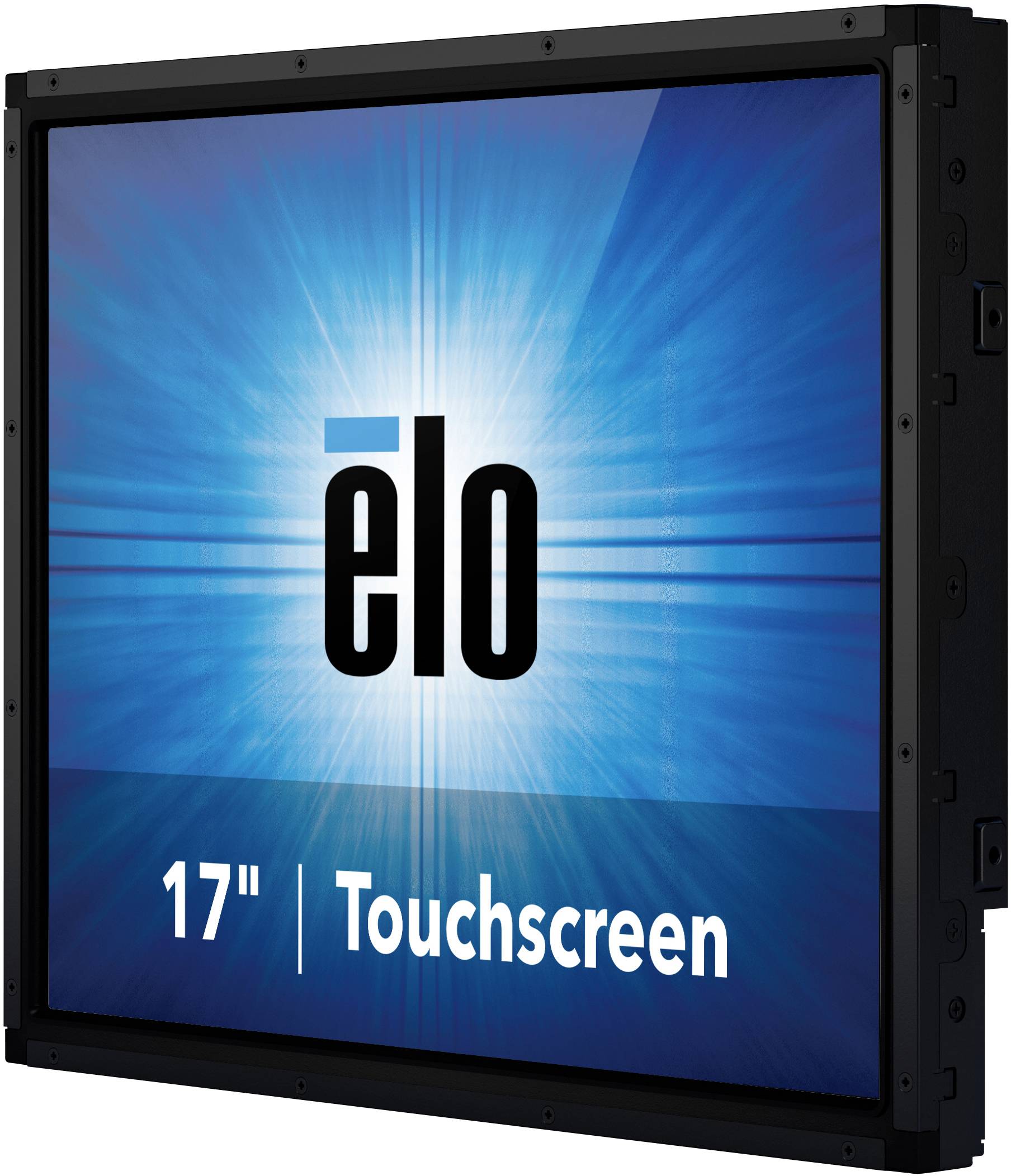 Blue background with the text 'elo'. Below it reads '17" | Touchscreen'.