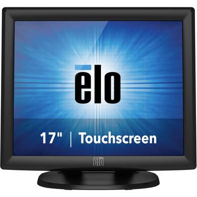 A 17-inch touchscreen monitor with the 'elo' logo on the screen, surrounded by a blue radial pattern.