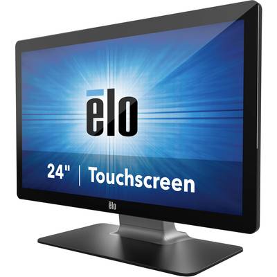 A 24-inch touchscreen with the 'elo' brand logo on the display, set against a brilliantly blue background.