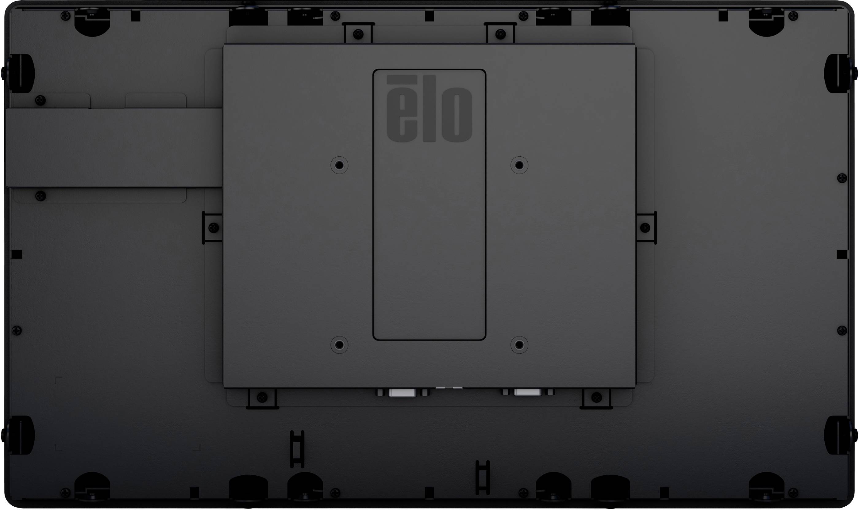 Rear view of a screen with a central mounting plate and multiple ports, suitable for industrial or commercial applications.