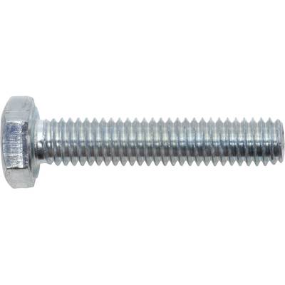 Metal hexagon head screw viewed from the side, showing thread and head detail.