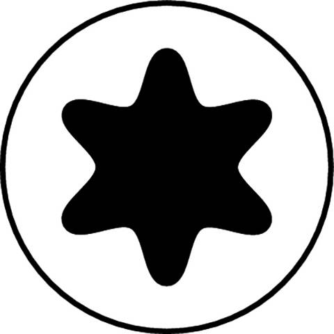 A black, six-pointed, star-shaped symbol in a circle on a white background.