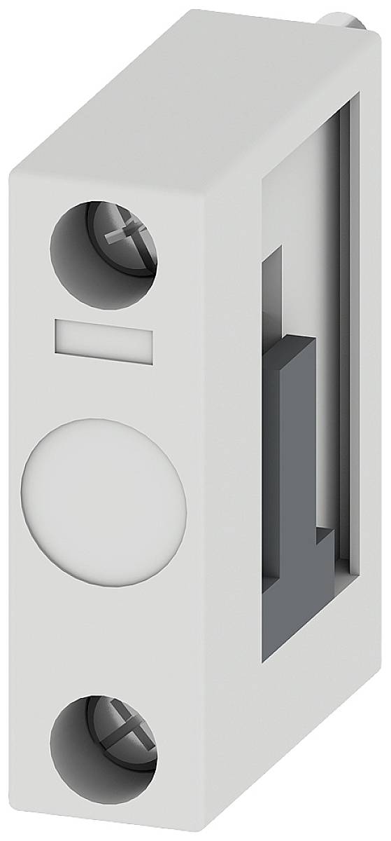 A rectangular, grey electronic component block with exposed screw connections and internal components, suitable for technical applications.