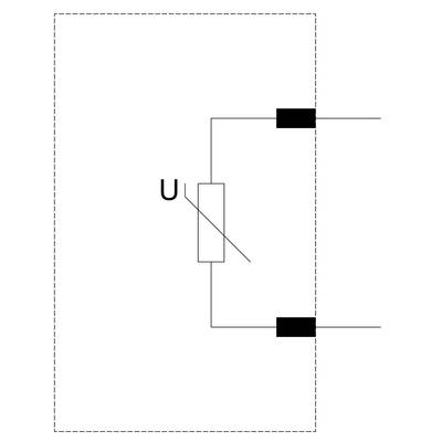 'Voltage circuit symbol': Symbol of a voltage source with two terminals on the right side, with a central rectangular shape and the label 'U'.