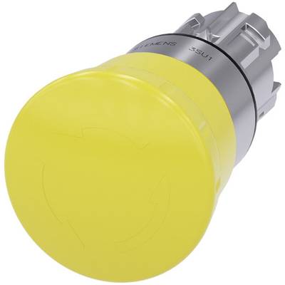 Yellow emergency stop button by Siemens, Model 3SU1. Used for safety shutdown of machines.
