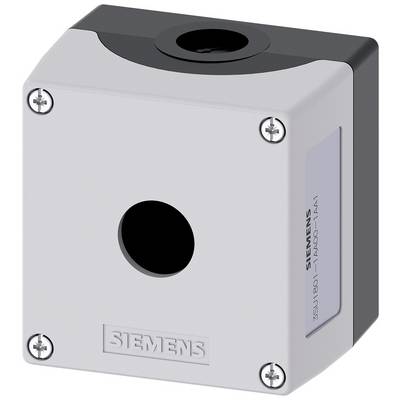 Grey, square casing with a round hole in the centre. Screws at the corners. 'Siemens' on the underside.