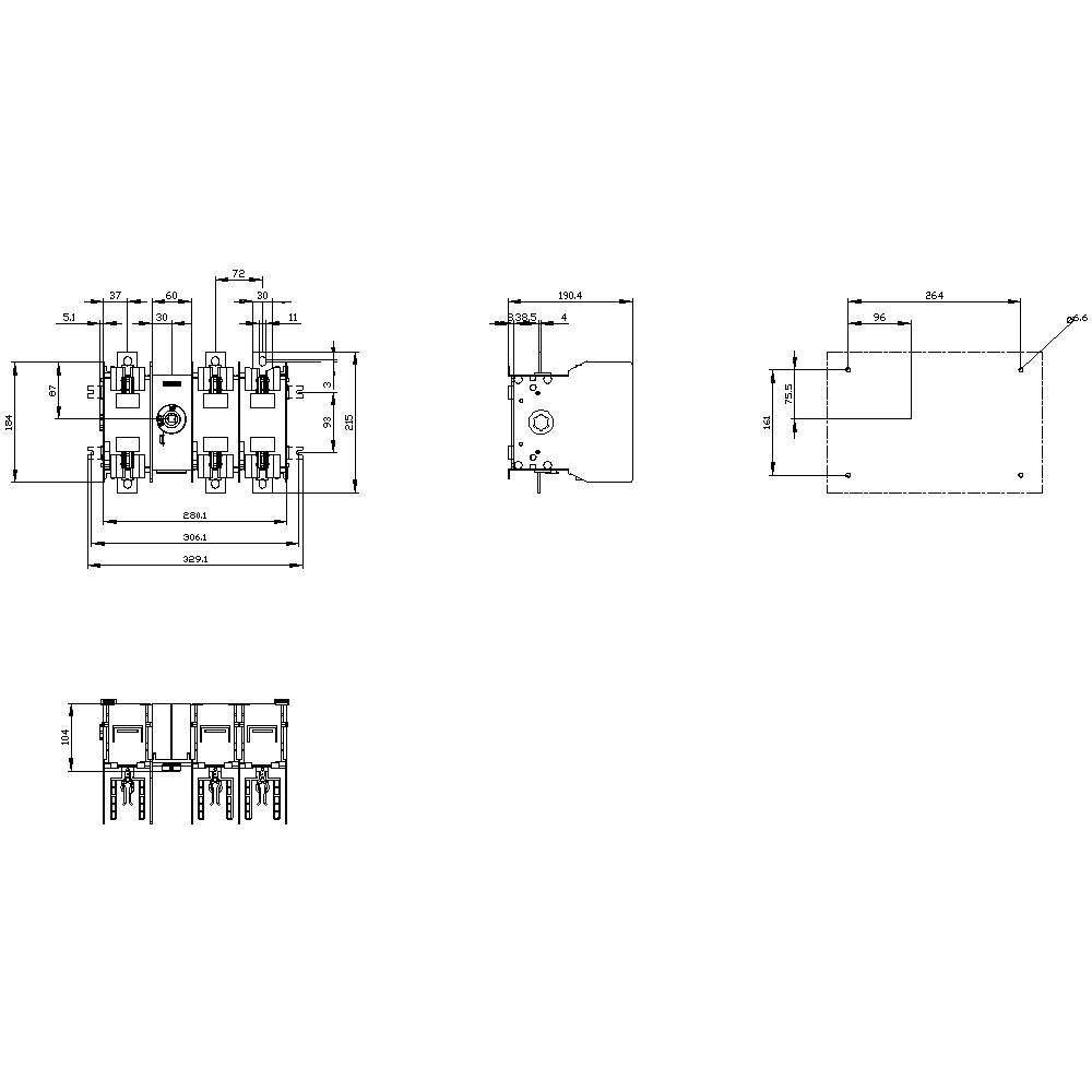 Technical drawing of an electronic component with dimension units in millimetres. Front and side view with detailed measurements.