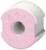 A white and pink ceramic fuse insert with embossed markings, cylindrical in shape, with a central aperture.