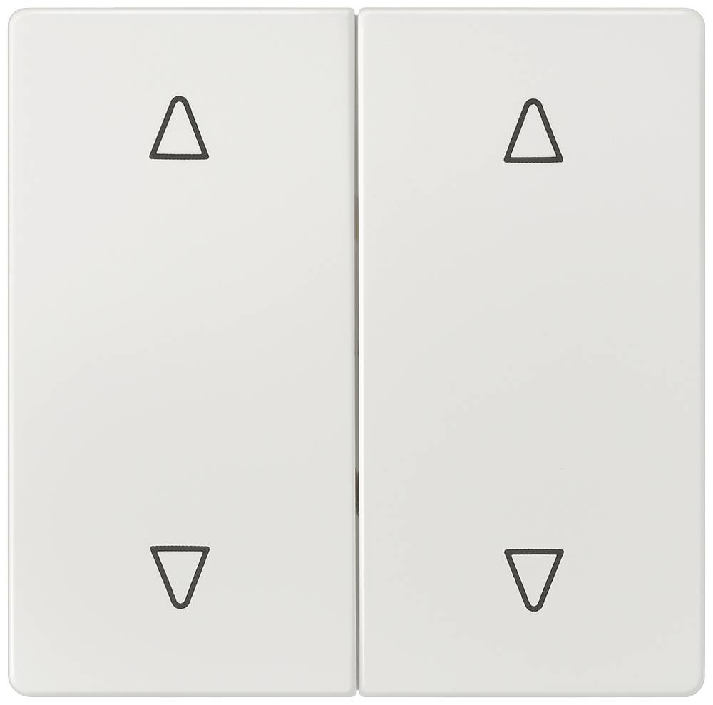 Two white rocker switches with black triangles pointing up and down, for controlling blinds or roller shutters.
