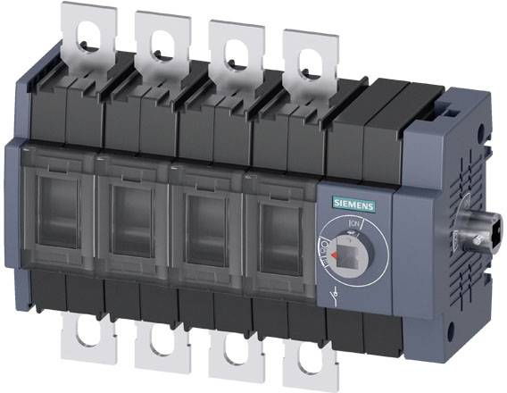 An electrical switch with multiple black toggle switches, a Siemens logo, and a grey housing. It is used to control electrical currents.