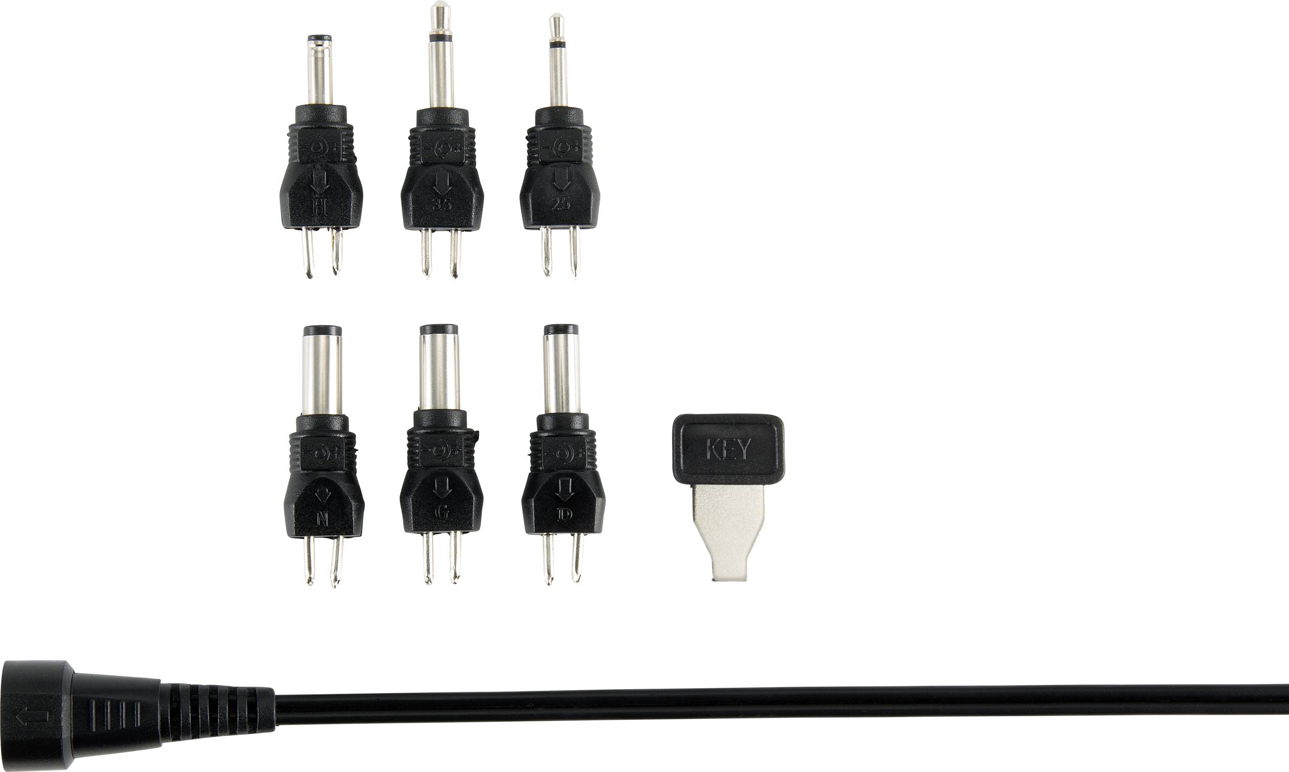 Various plug adapters for a universally compatible power supply.
