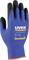 Blue work glove with a black palm, with 'uvex athletic lite' printed on it. Suitable for precision work, certified to Öko-Tex Standard 100.