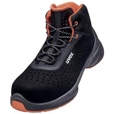 A black safety shoe with orange details and laces. The logo is positioned on the side.