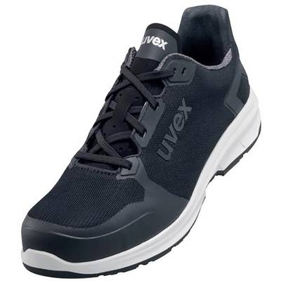 A black sports trainer with white accents, brand name 'Uvex' on the side, suitable for sports activities and leisure.