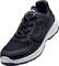 Black sports trainer with white sole, breathable upper material and lacing, suitable for sporting activities.