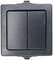 A black double light switch in a rectangular casing.