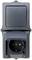 Electrical outdoor socket with integrated hinged cover and additional switch, weather-resistant design for external use.
