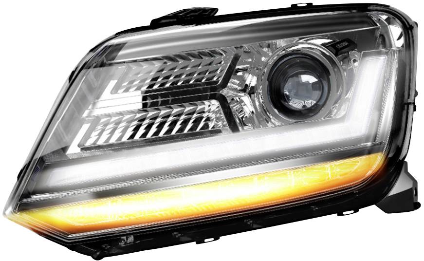 Auto headlamps with integrated LED daytime running lights and indicators.