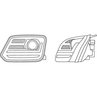 Drawing of two headlight views: left frontal view with details, right side view. Shows construction and arrangement of illumination elements.