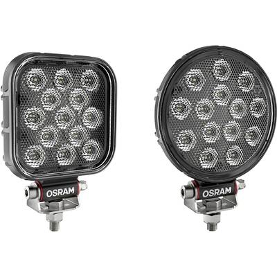 Two LED work lights, one square on the left, one round on the right, with the 'OSRAM' label on the mounting bracket.