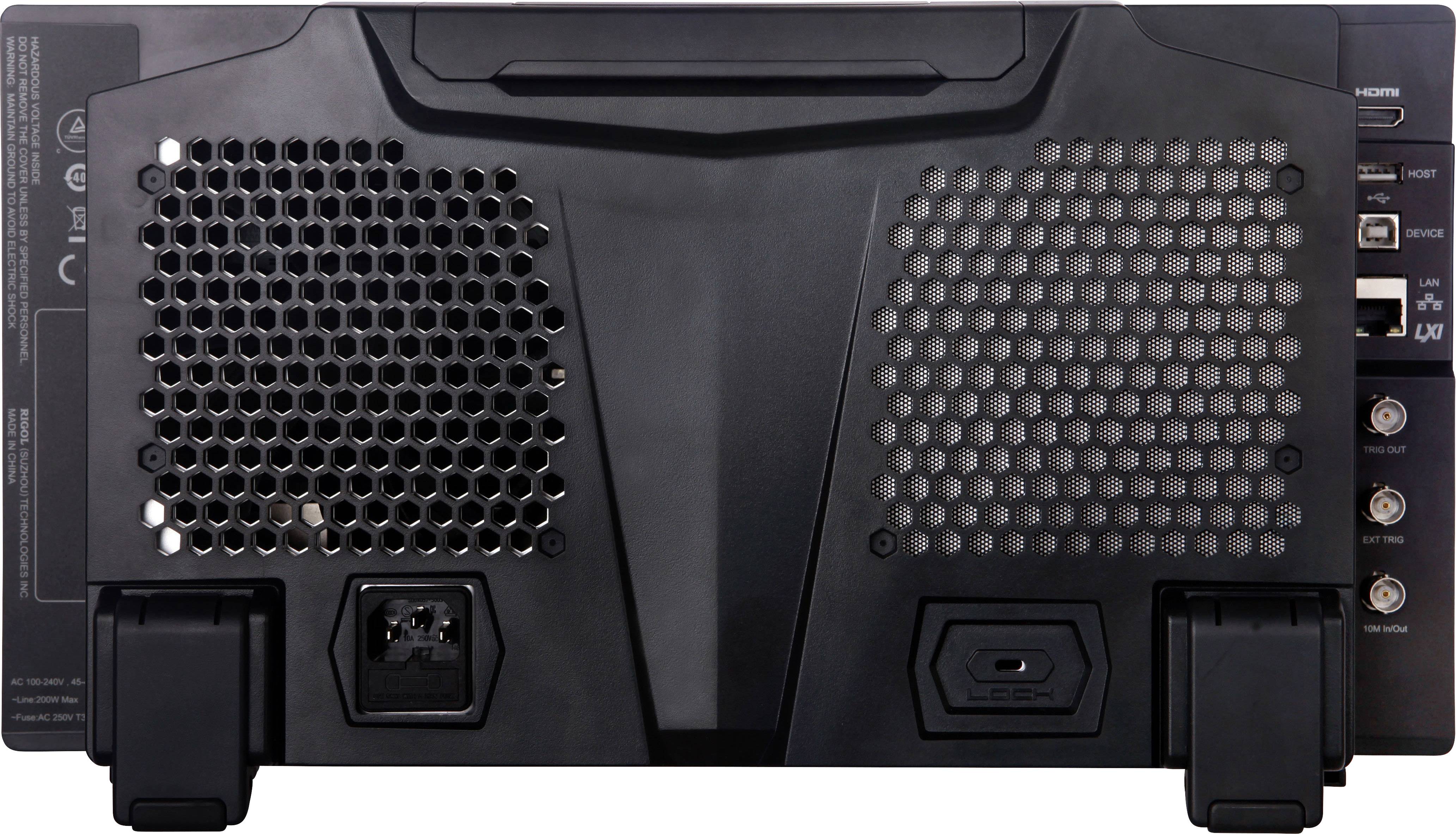 Back of an electronic device with ventilation openings, HDMI and USB ports, and power connection visible.