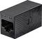 Black CAT.6A network coupler with RJ45 socket. It is used for connecting Ethernet cables for fast network connections.