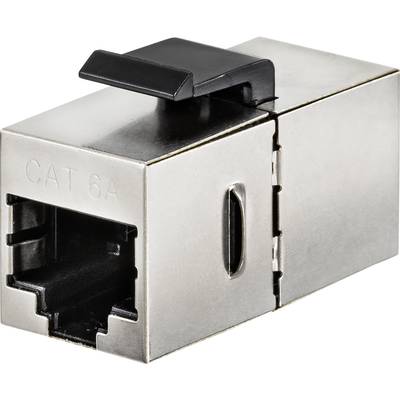 Metallic CAT 6A network cable adapter with black flip lock, suitable for high-quality Ethernet connections.
